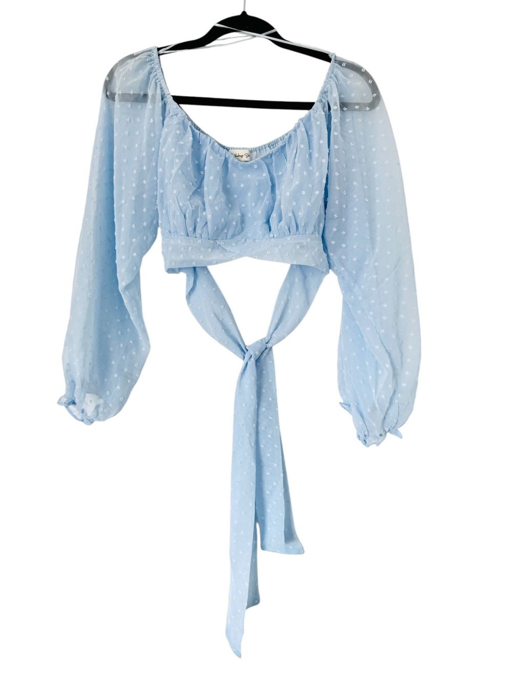 The Vintage Shop Blue Swiss Dot Tie Crop Top, Size Large - EUC